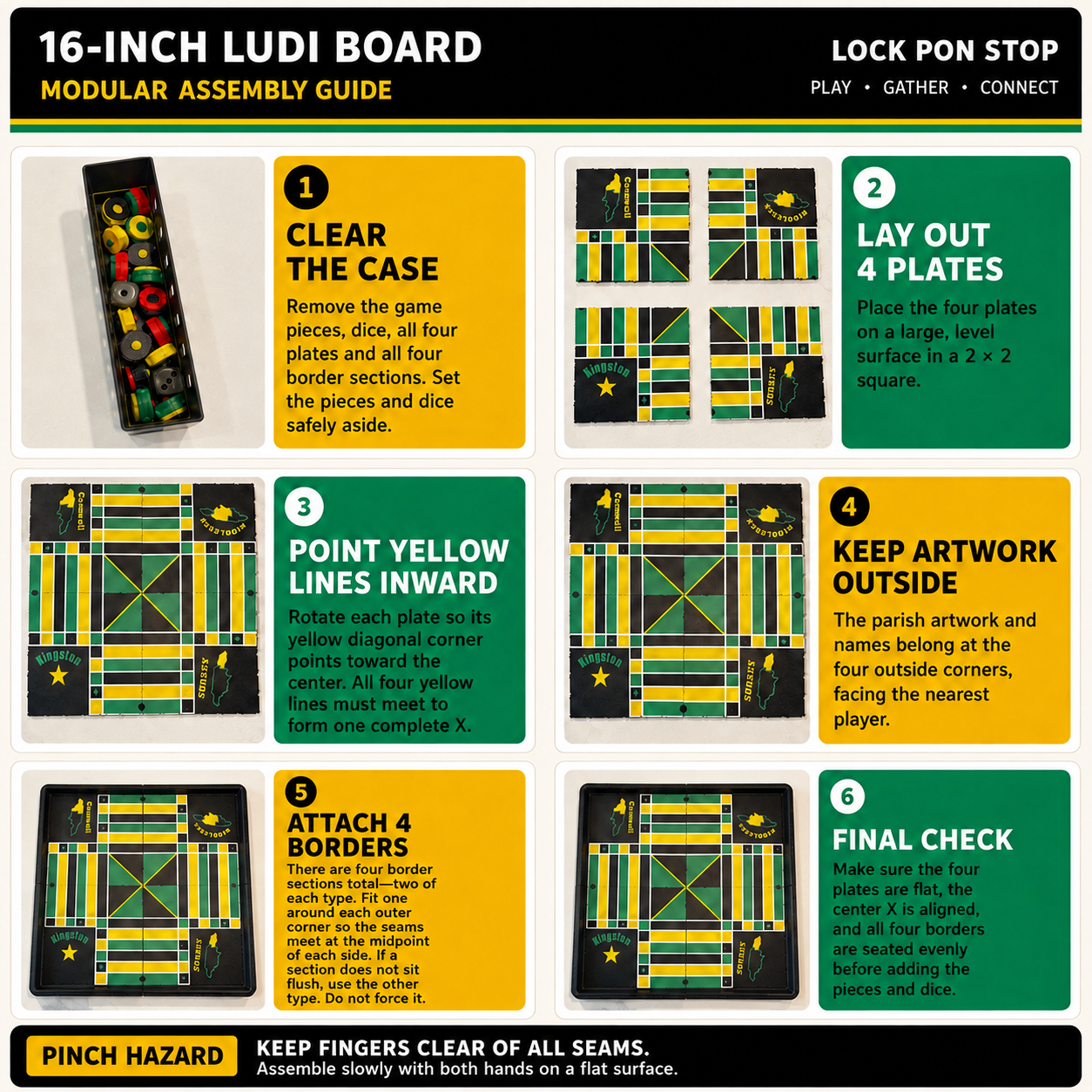 16" × 16" Non-Magnetic Modular Ludi Board