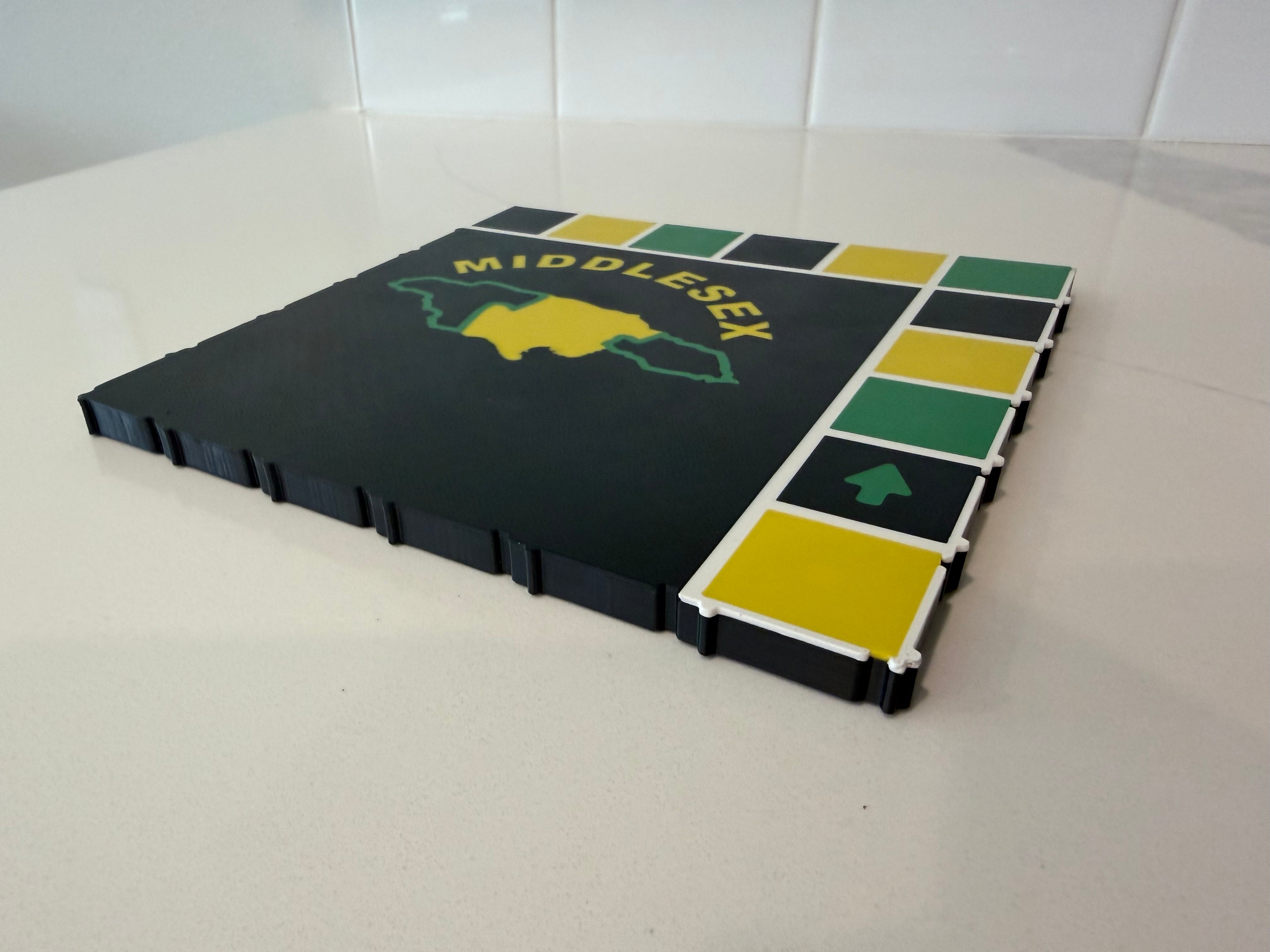 Middlesex corner module for the Lock Pon Stop 24x24 Modular Magnetic Ludi Board, featuring a parish-inspired home base, precision snap-together connections, built-in magnetic alignment, and durable ASA construction for long-lasting gameplay.