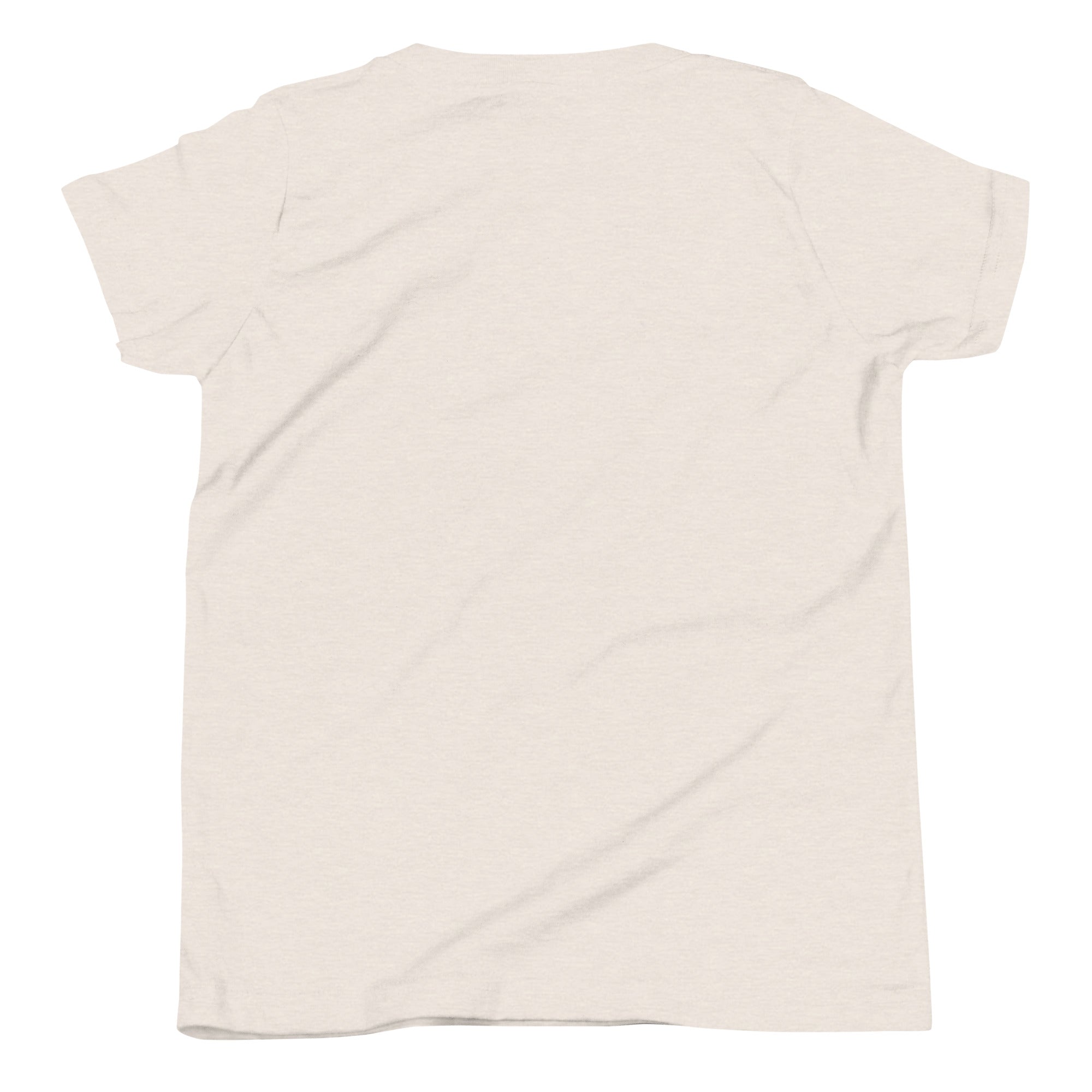 Back view of the heather dust Boricua American youth T-shirt.
