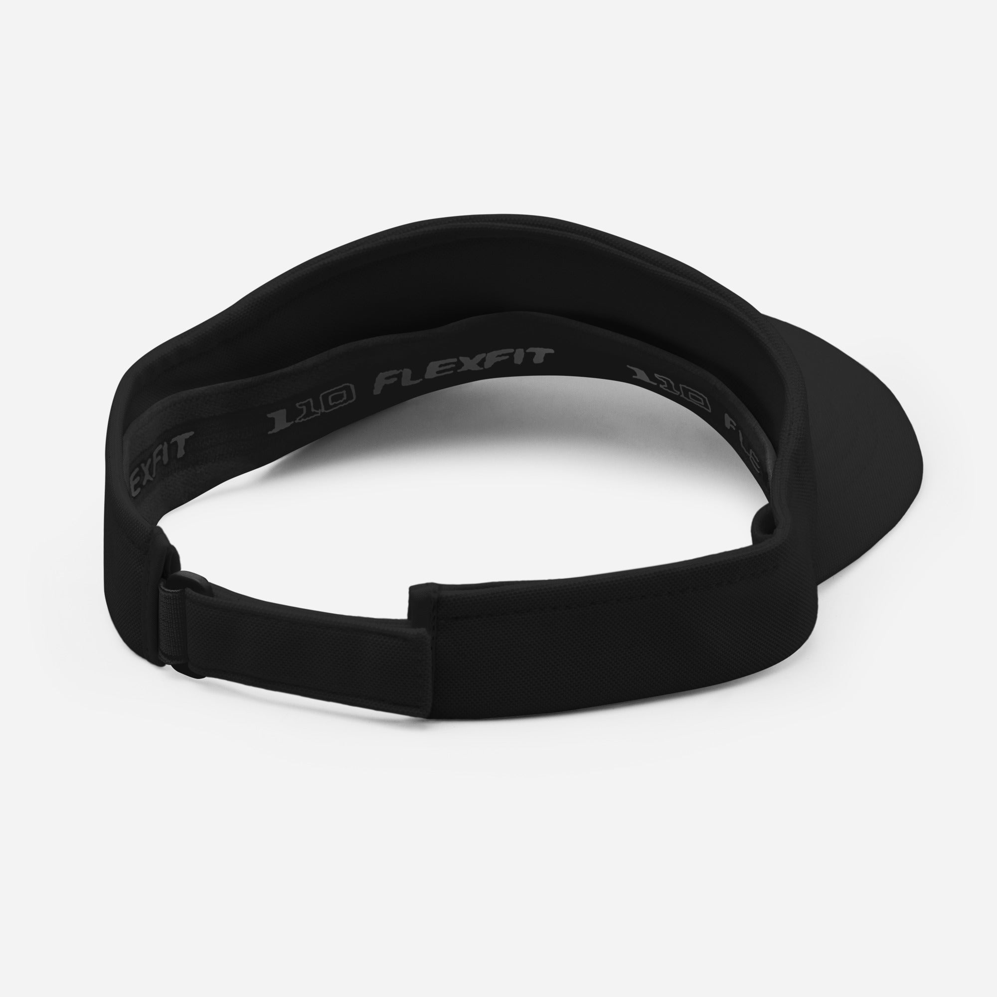 Back view of the black Jamaican heart visor showing its adjustable hook-and-loop closure.
