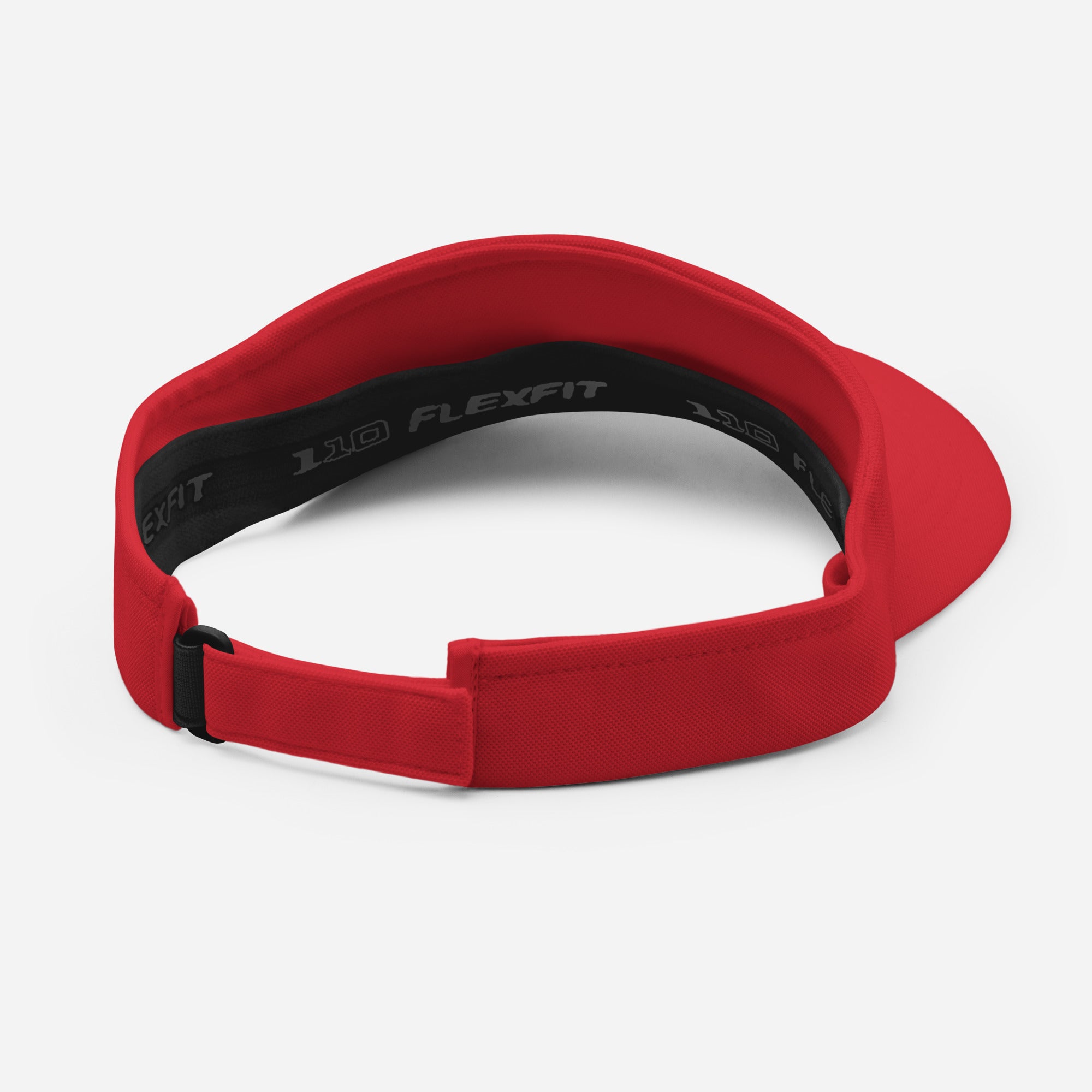 Back view of the red Jamaican heart visor showing its adjustable hook-and-loop closure.
