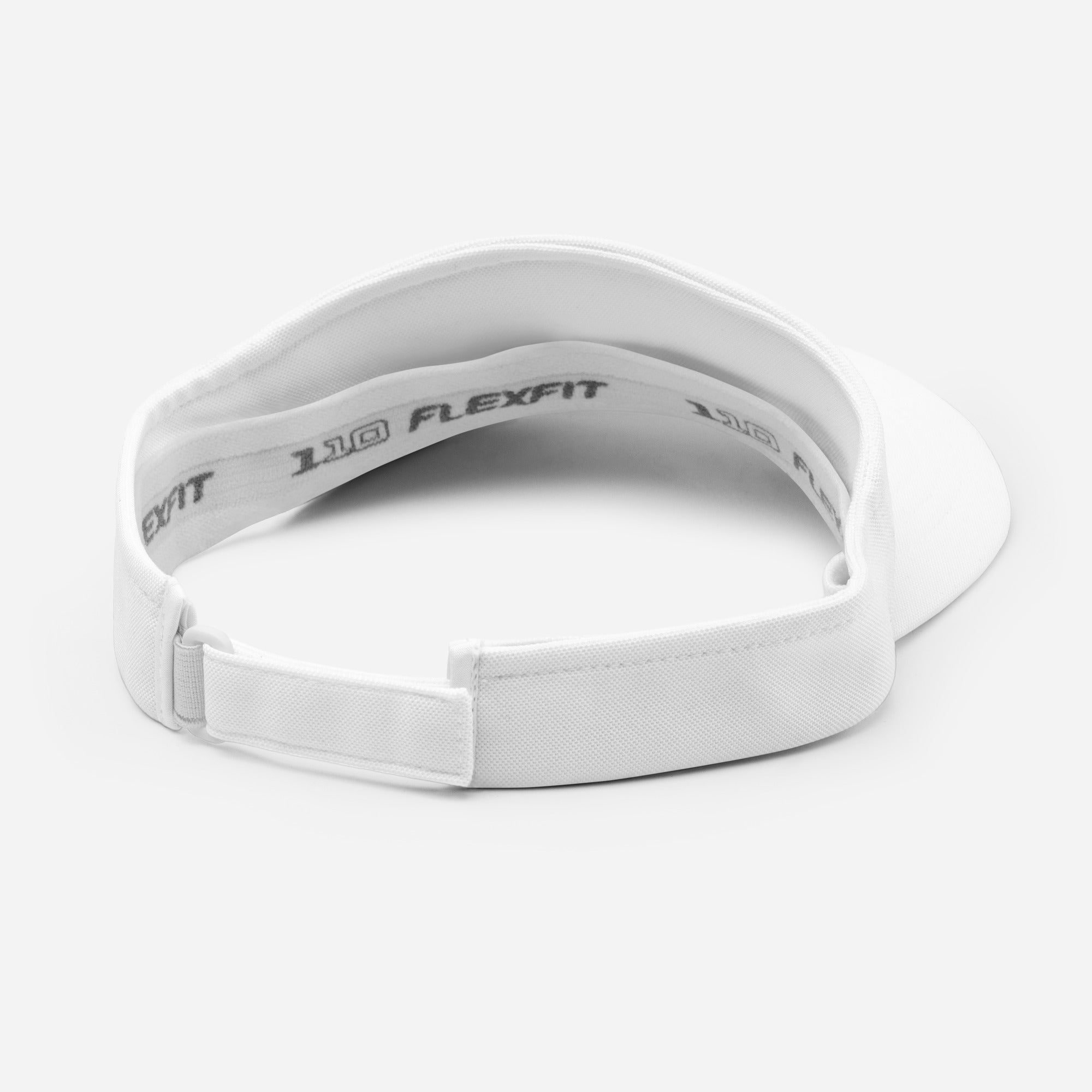Back view of the white Jamaican heart visor showing its adjustable hook-and-loop closure.
