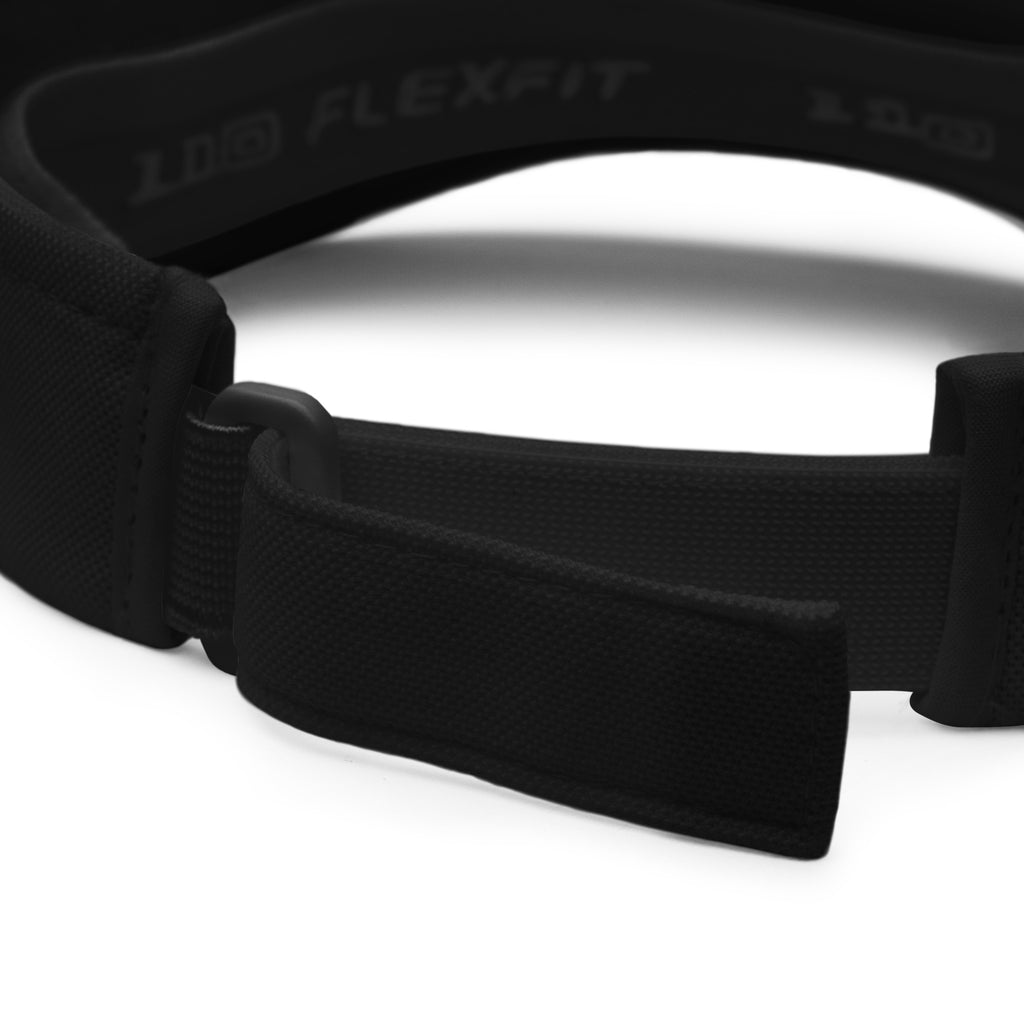 Back view of the black Jamaican heart visor with an adjustable closure.