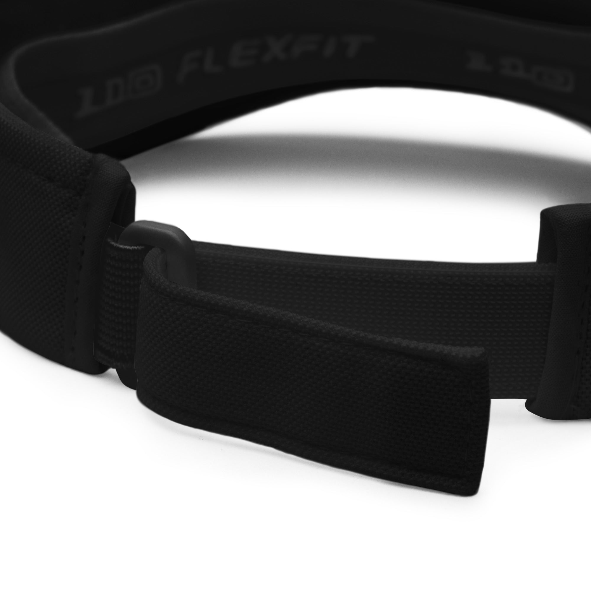 Back view of the black Jamaican heart visor with an adjustable closure.